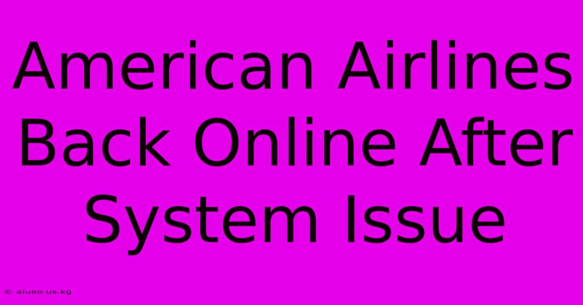 American Airlines Back Online After System Issue