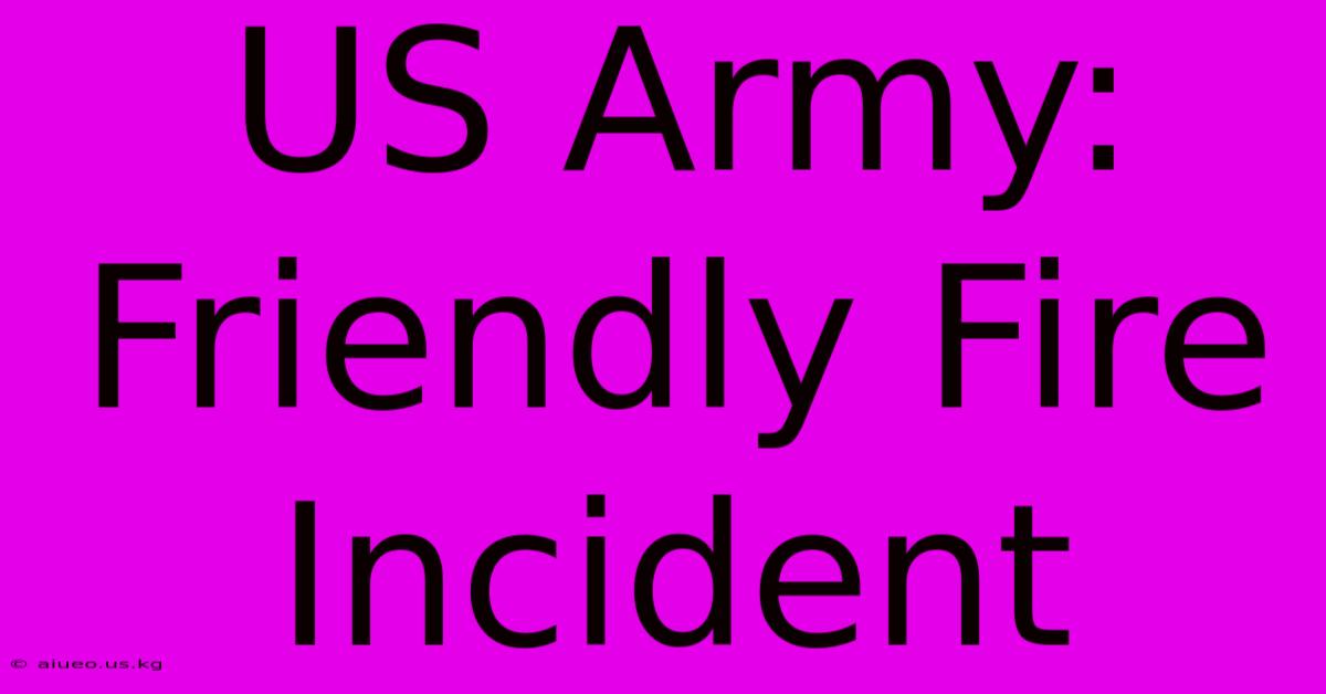 US Army: Friendly Fire Incident