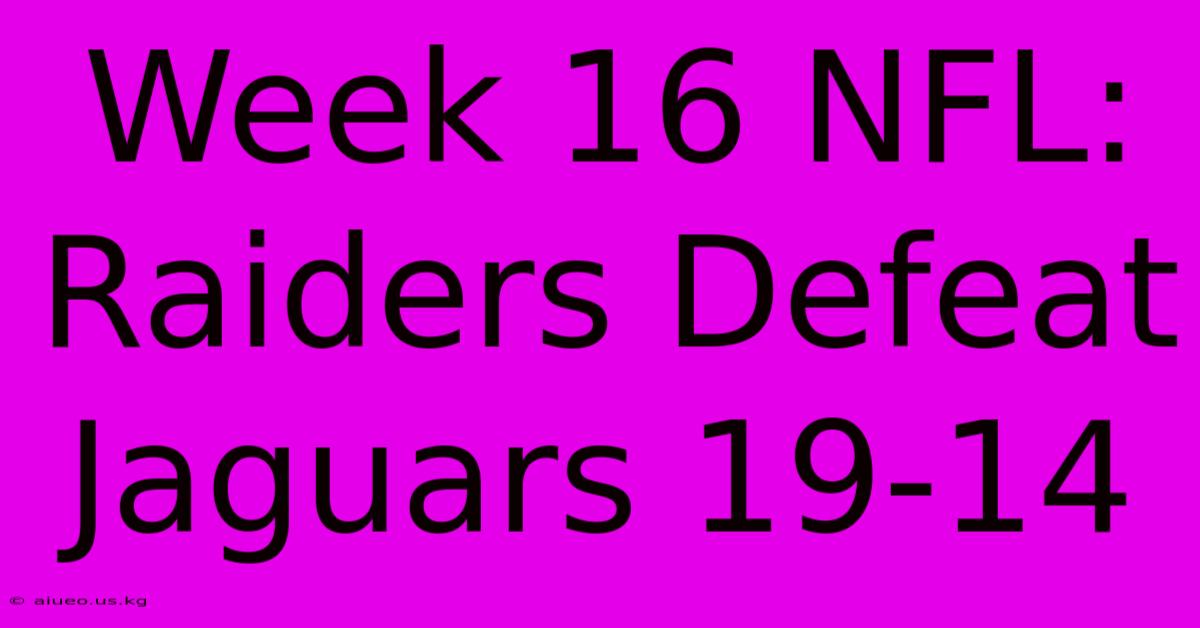 Week 16 NFL: Raiders Defeat Jaguars 19-14